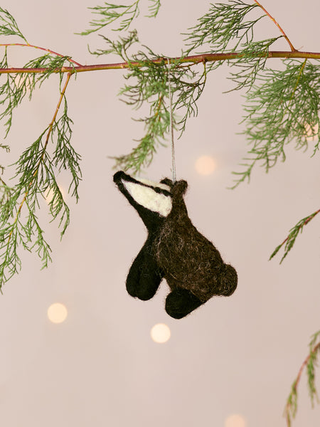 Bertie The Badger Handmade Felt Christmas Decoration