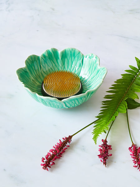 Anemone Flower Bowl & Large Flower Frog Bundle, Celadon