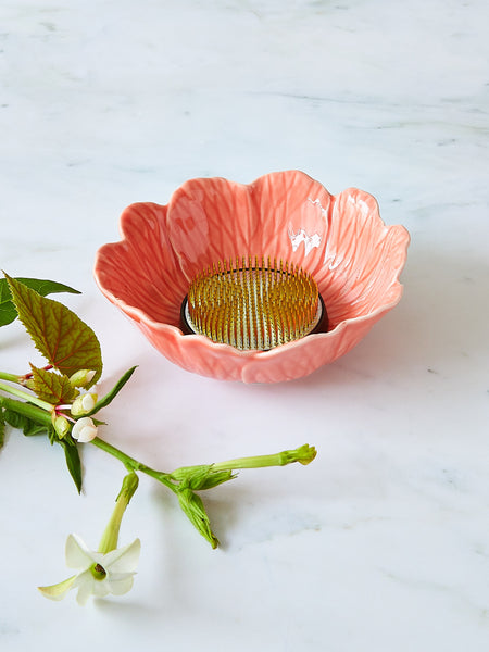 Anemone Flower Bowl & Large Flower Frog Bundle, Coral