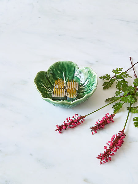 Small Cabbageware Bowl and Four Mini Flower Frogs Bundle