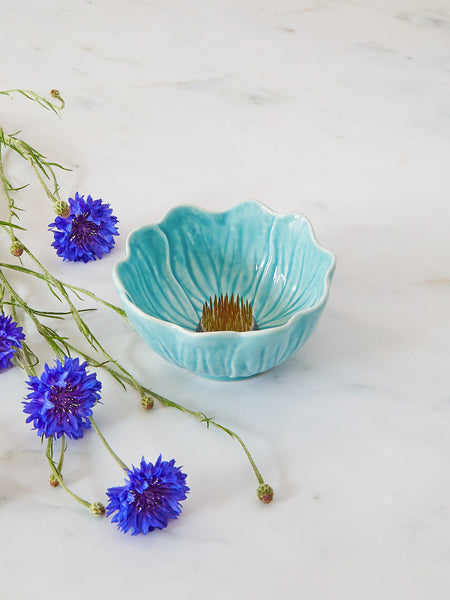 Buttercup Flower Bowl and Small Flower Frog Bundle, Sky Blue