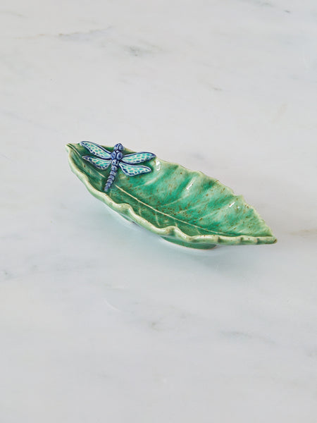 Bordallo Pinheiro Chestnut Leaf Dish With Dragonfly