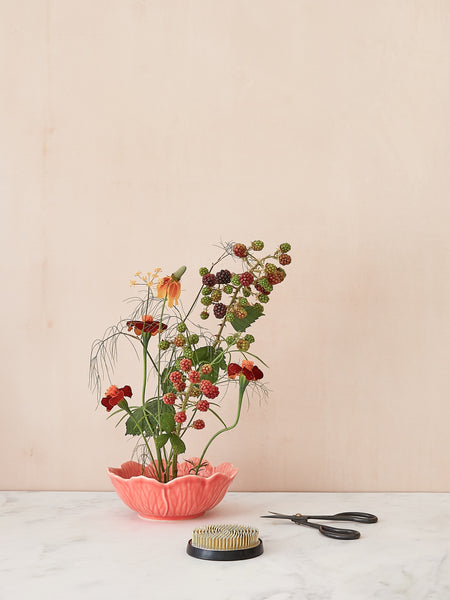 Anemone Flower Bowl & Large Flower Frog Bundle, Coral