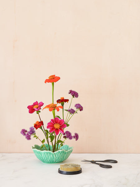 Anemone Flower Bowl & Large Flower Frog Bundle, Celadon