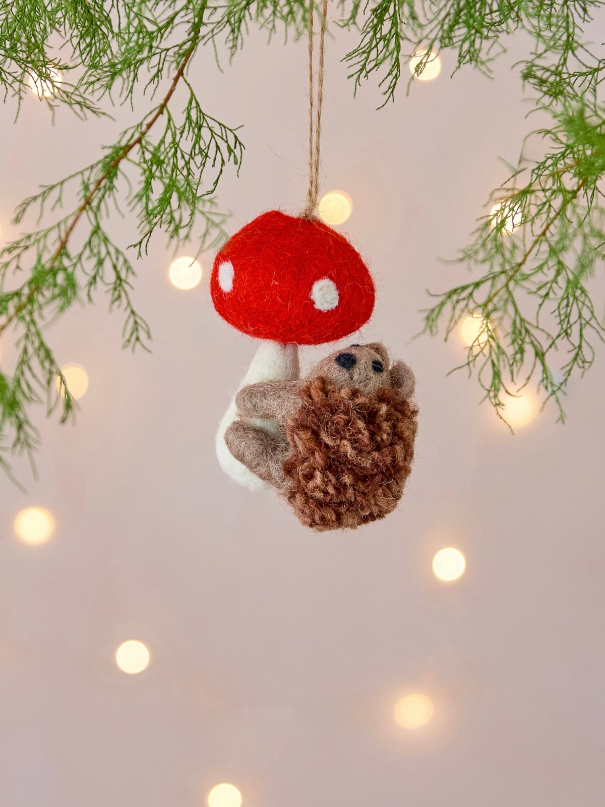Hedgehog & Toadstool Handmade Felt Christmas Decoration