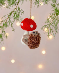Hedgehog & Toadstool Handmade Felt Christmas Decoration