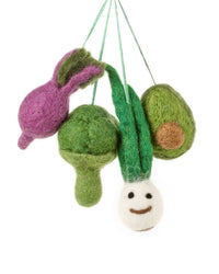 Eat Your Greens, Set of Four Handmade Felt Christmas Decorations