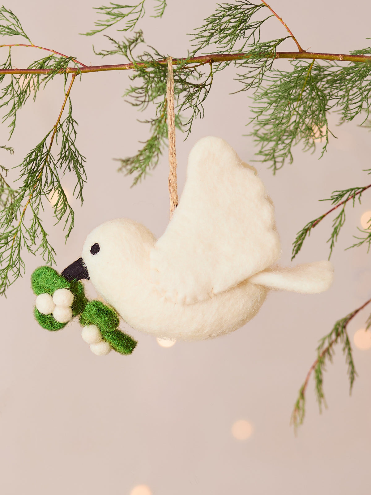 Mistletoe Dove Handmade Felt Christmas Decoration