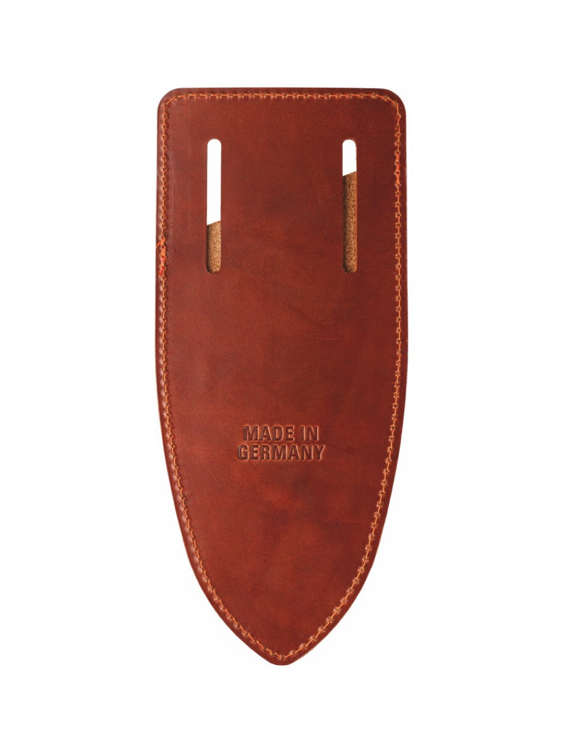 Brown leather Secateur sheath with 'Made in Germany' engraving on a white background