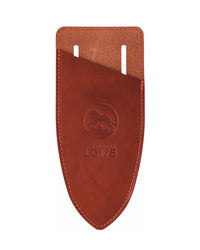 Brown leather sheath with 'Lowe' branding on a white background