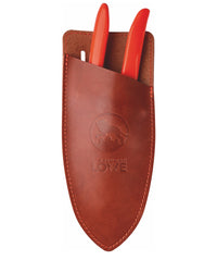 Brown leather seacteur sheath with Original LÖWE secateurs on a white background