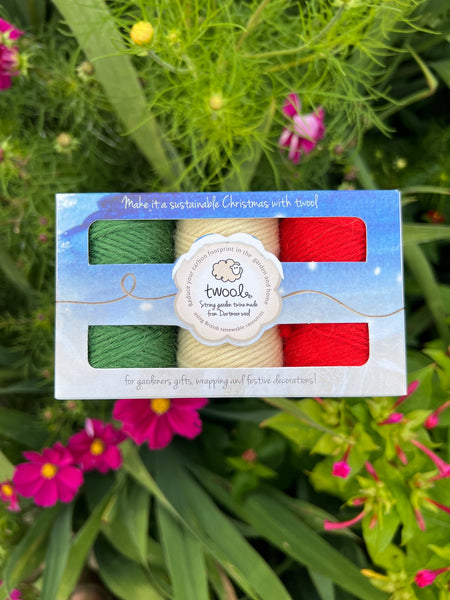 Twool Sustainable Wool Garden Twine Gift Box, Red/Ivory/Green