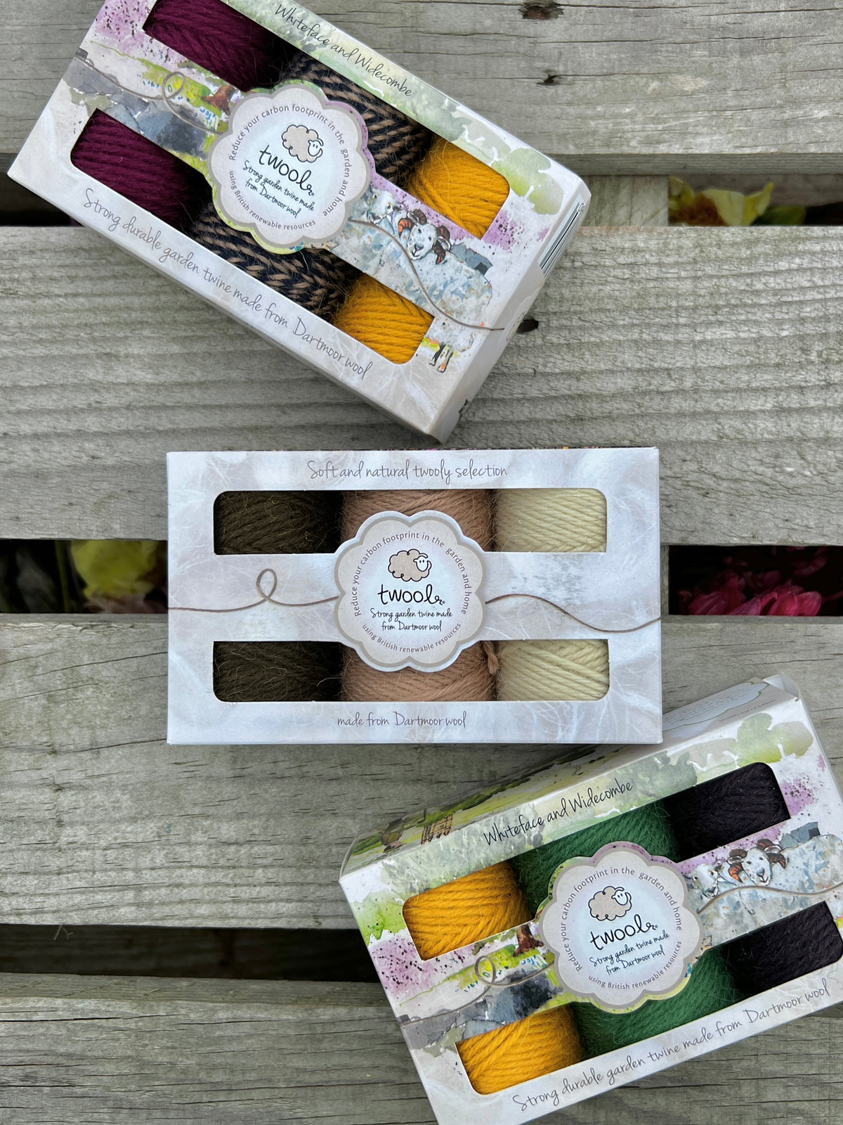 Twool Sustainable Wool Garden Twine Gift Box, Yellow/Green/Purple
