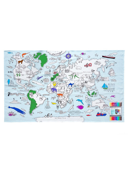 EatSleepDoodle Colour-In Tablecloth - World Map