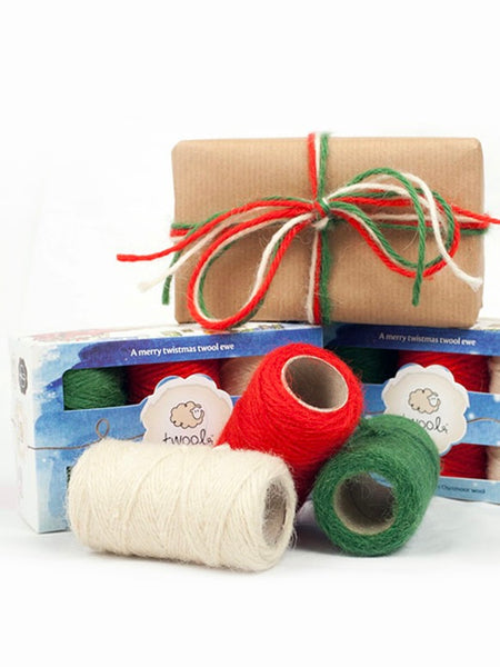 Twool Sustainable Wool Garden Twine Gift Box, Red/Ivory/Green