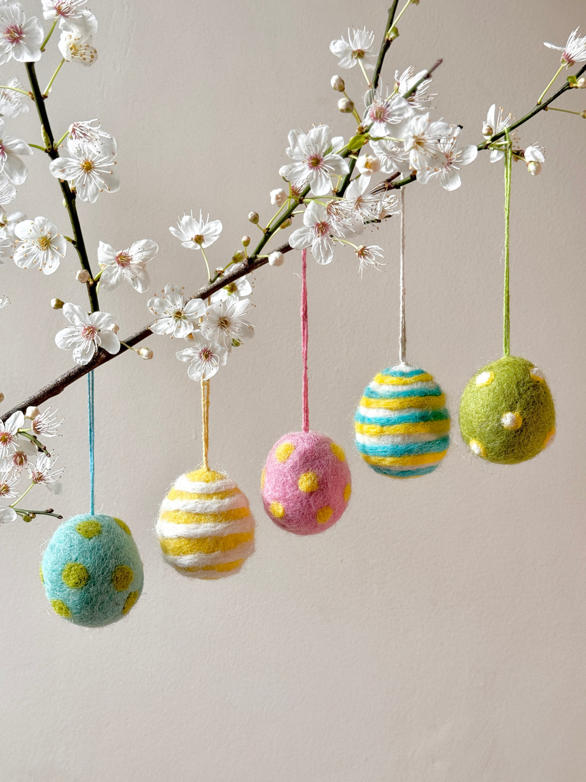 Set of Five Handmade Felt Easter Egg Decorations