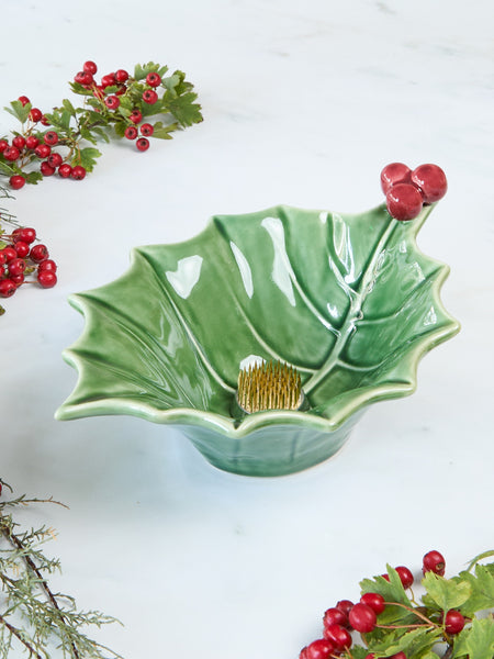 Holly Bowl and Small Flower Frog Bundle