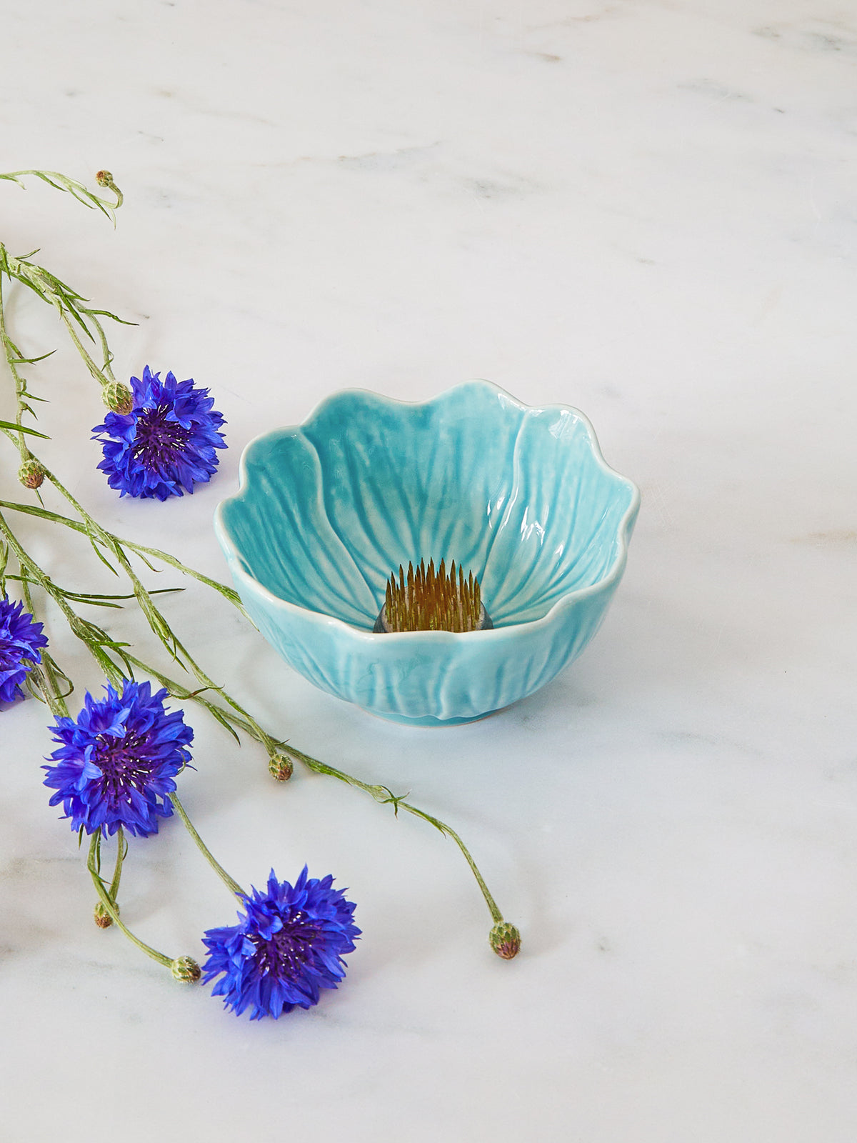 Buttercup Flower Bowl and Small Flower Frog Bundle, Sky Blue