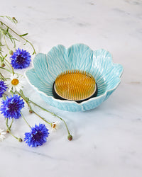 Anemone Flower Bowl & Large Flower Frog Bundle, Sky Blue