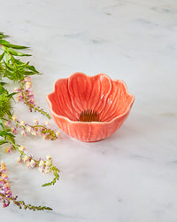 Buttercup Flower Bowl and Small Flower Frog Bundle, Coral