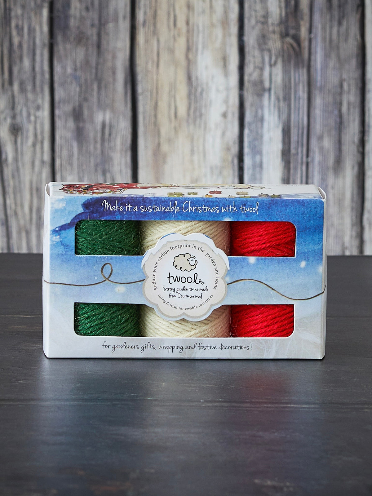 Twool Sustainable Wool Garden Twine Gift Box, Red/Ivory/Green
