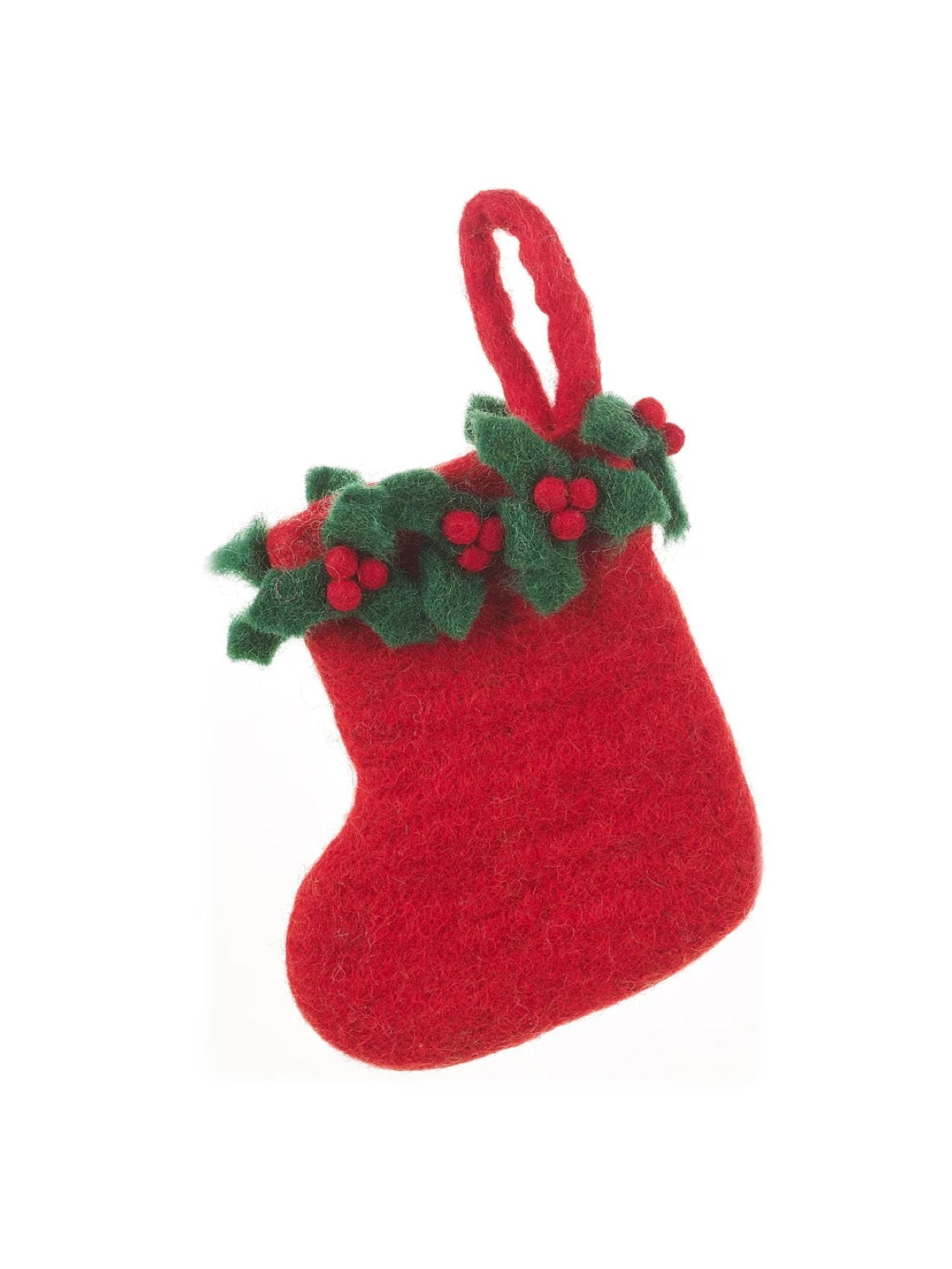 Mini Holly Berry Handmade Felt Christmas Stocking