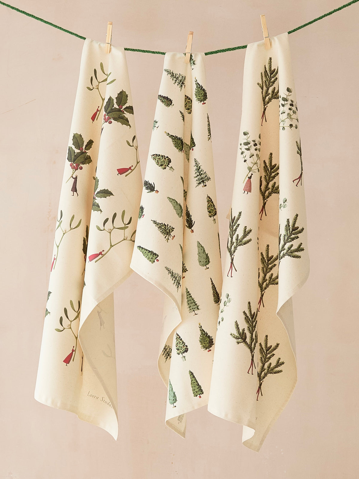 Laura Stoddart Holly & Mistletoe Christmas Tea Towel