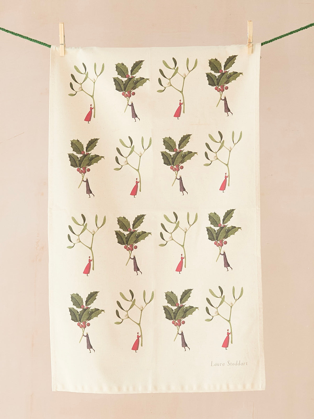 Laura Stoddart Holly & Mistletoe Christmas Tea Towel