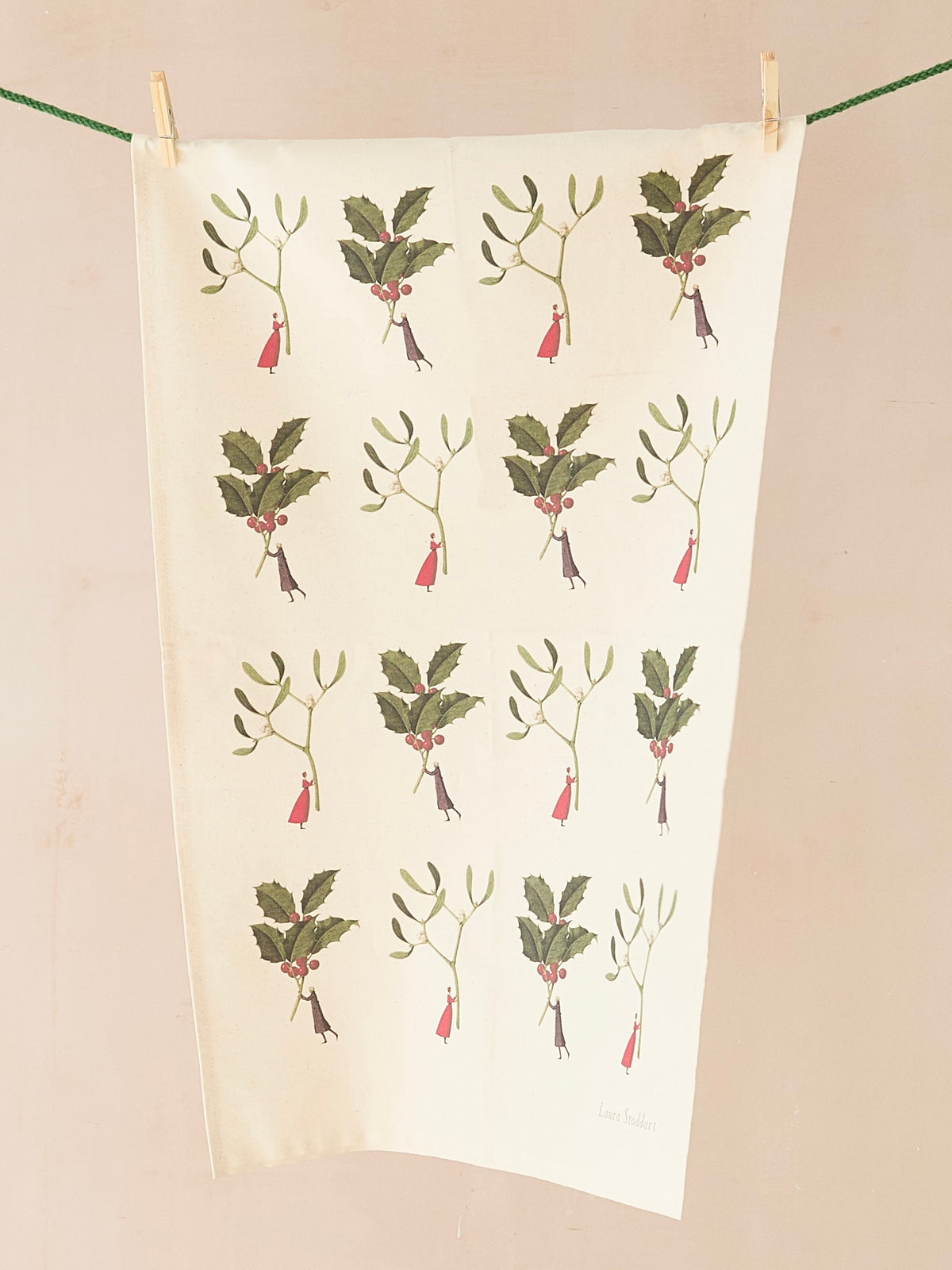 Laura Stoddart Holly & Mistletoe Christmas Tea Towel