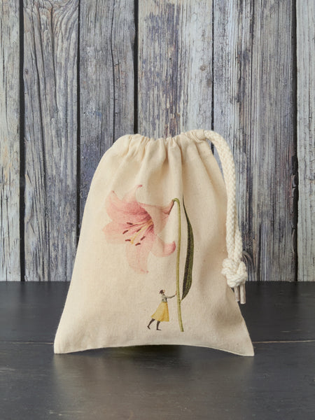 Laura Stoddart Pink Lily Mini Drawstring Bag