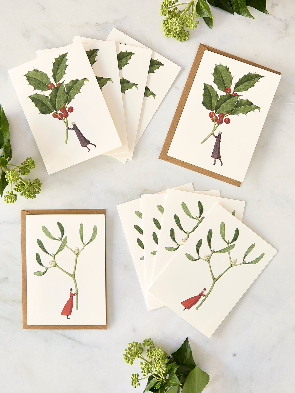 Laura Stoddart Holly & Mistletoe Christmas Cards, Pack of 10