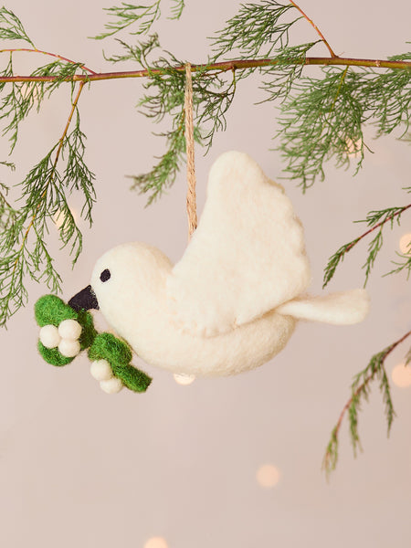 Mistletoe Dove Handmade Felt Christmas Decoration