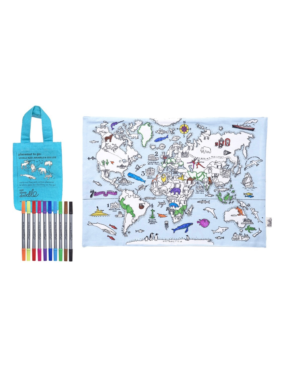 EatSleepDoodle Colour-in Placemat - World Map
