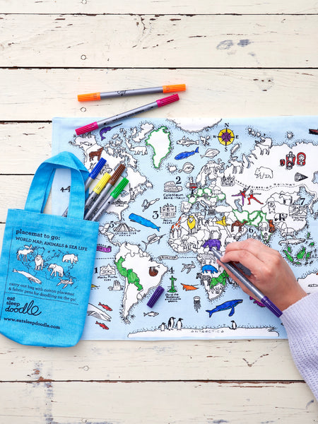 EatSleepDoodle Colour-in Placemat - World Map