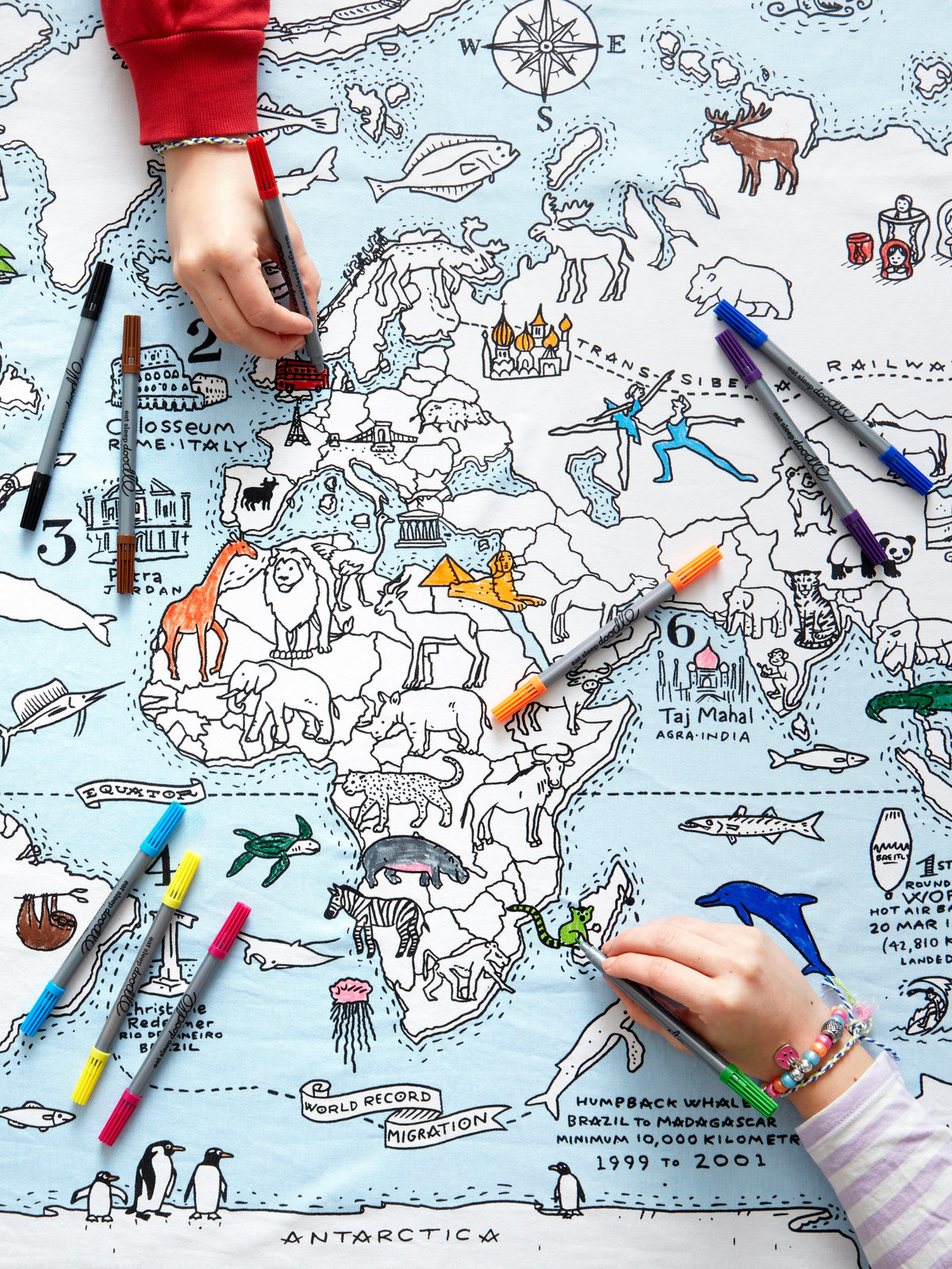 EatSleepDoodle Colour-In Tablecloth - World Map