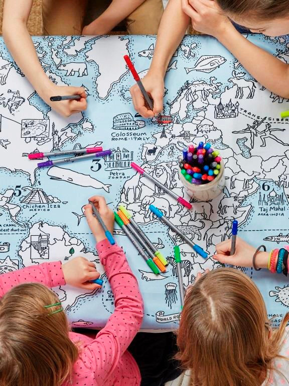 EatSleepDoodle Colour-In Tablecloth - World Map