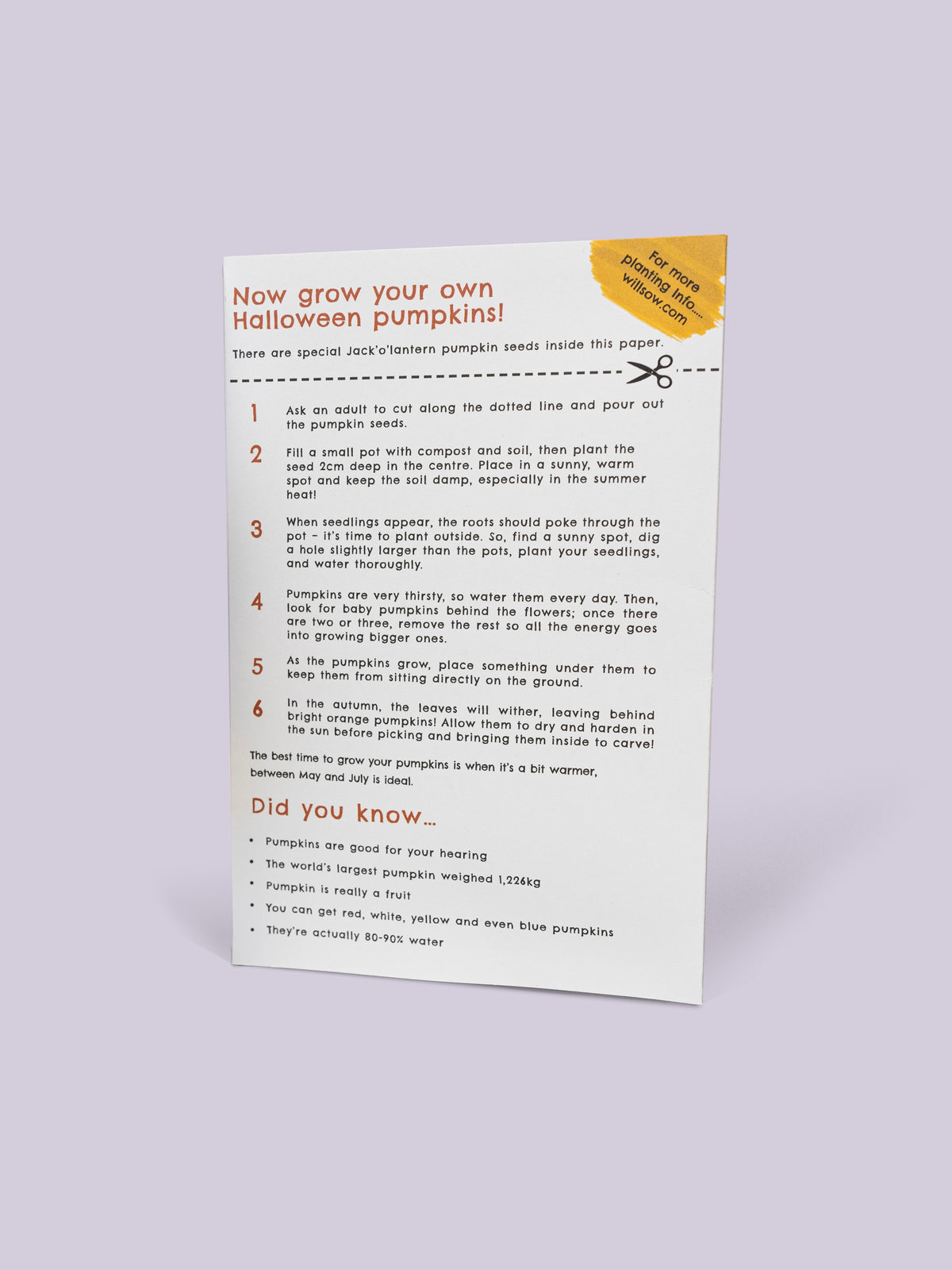 Willsow Plantable Book - The Pumpkin Who Was Afraid Of The Dark